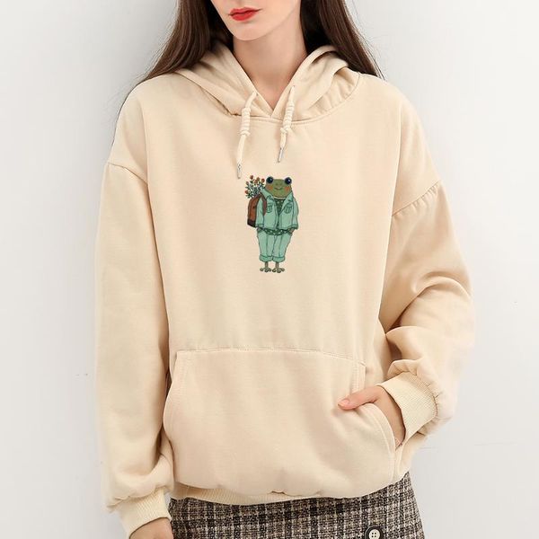 

plus velvet thick hooded sweatshirt cute gothic hoodies hoodie aesthetic frog oversized loose fit long sleeve hoody sweatshirt, Black