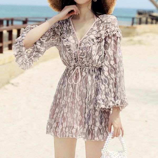 

new ladies swimsuit three-piece suit, fashion printed beach cardigan, vacation split bikini, underwire push up swimsuit,