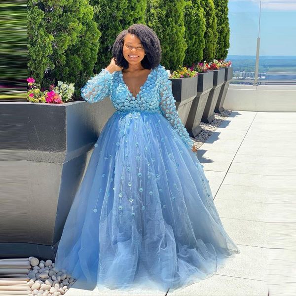 

casual dresses light sky blue tulle v neck long sleeves floral extra puffy ball gown dressing gowns flowers, Black;gray
