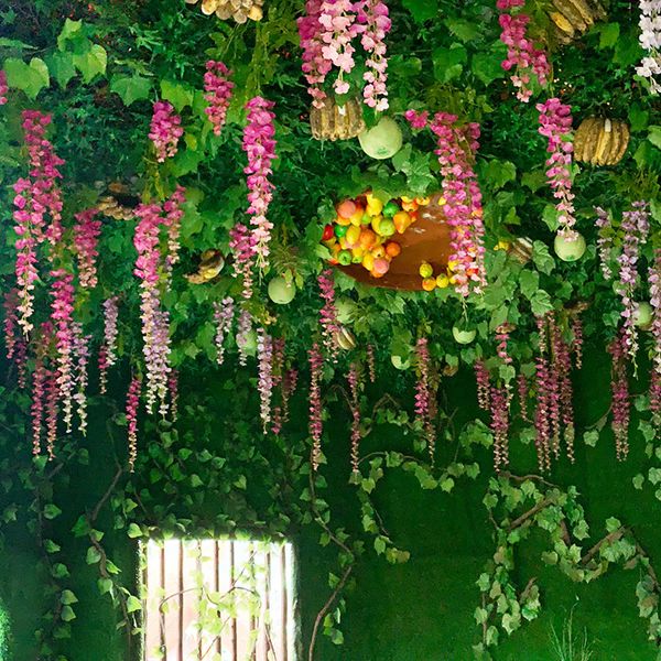 6pcs vite di glicine fiori artificiali edera ghirlanda di seta arco decorazione di nozze decorazione del giardino di casa decorazione della parete della pianta appesa 210317
