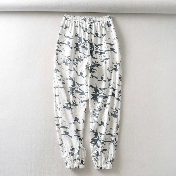 

new 2021 casual white camouflage penicl women jogger pants elastic high waist trousers female rfbv, Black;white