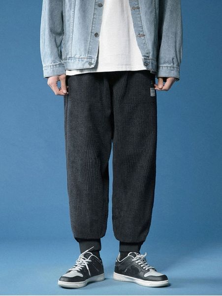 

men letter embroidered patched detail corduroy joggers o6se#, Black