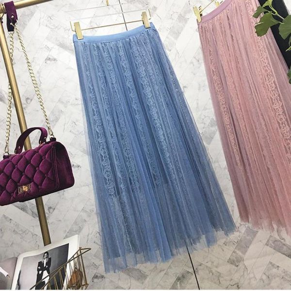 

skirts 2021 nov.11 arrival vintage skirt korean style pleated hollowed out lace stitching yarn velvet, Black