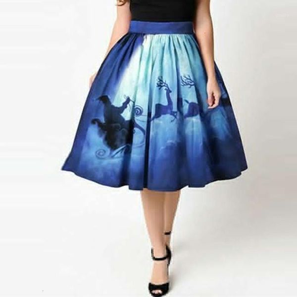 

fashion women casual christmas print elastic high waisted stretch loose skirt skirts womens jupe femme faldas mujer moda 20191, Black