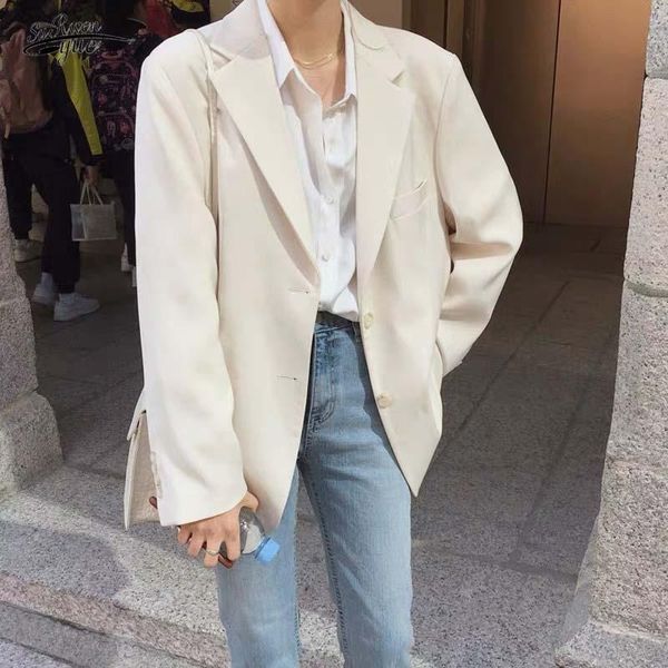 

women's jackets korean version of 2021 autumn winter clothes mid-length suit beige white all-match fashion small jacket 15742, Black;brown