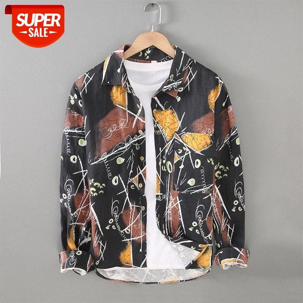 

spring casual printed floral long-sleeved linen shirt #cl4d, White;black