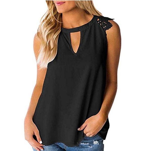 

women's blouses & shirts summer women sleeveless lace solid color o-neck blouse black casual s to xl fashion clothing for girls 202, White