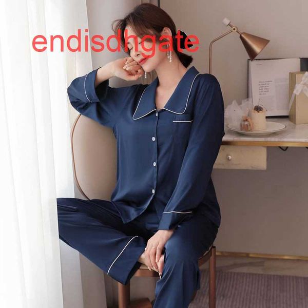 

lapel women's ice silk solid color cardigan long sleeve housewear girls' pajamas set ks collection, Black;white