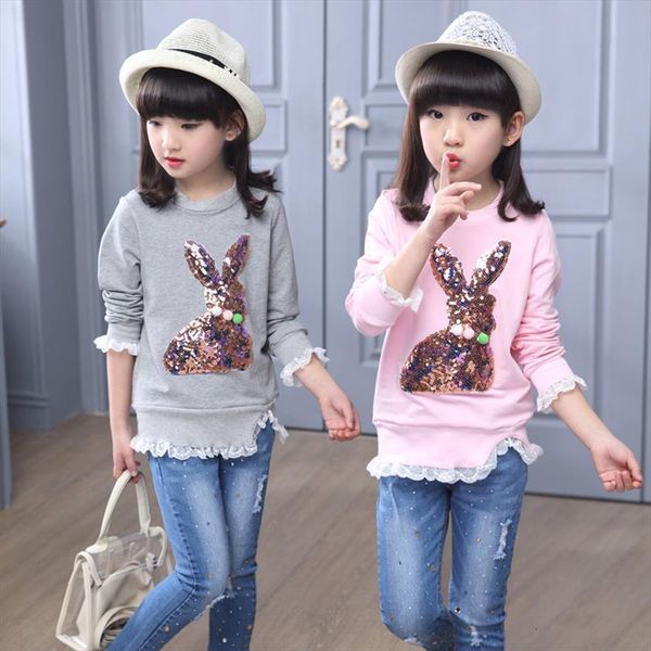 

girls spring long sleeved blouses childrens large kids neck t shirt cartoon sequin 4 6 8 10 12 ages princess, Blue