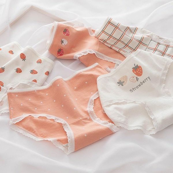 

women's panties printed from the cartoon strawberry underwear beautiful lady without sewing shorts soft girls breathable, Black;pink