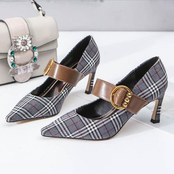

dress shoes pumps women high heels swallow gird buckle blue gray khaki fashion ladies office casual footwear, Black
