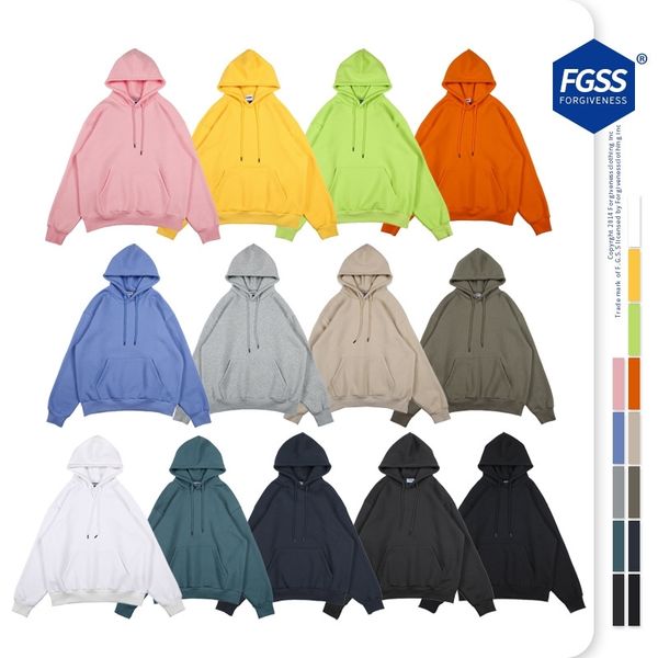 

fgss men | autumn and winter new fashion brand 360g solid color plush loose hooded sweater, Black