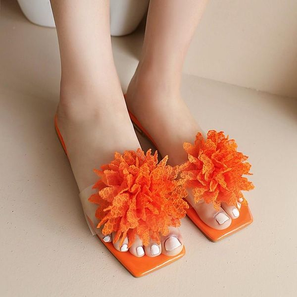 

korean sweet girls slippers flat shoes women 2021 summer open toe transparent flowers ladies casual beach sandals yellow slides, Black