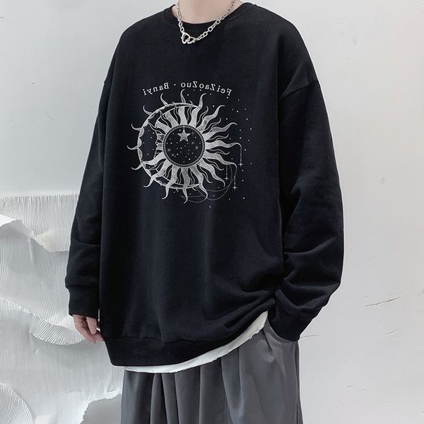 

men's 2021 autumn sweater youth loose fashion casual top, Black