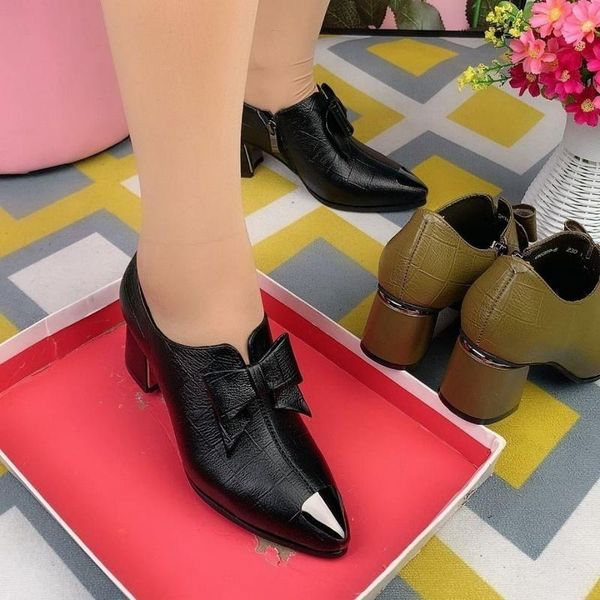 

dress shoes 2021 women's leather shoes,women pumps,bowtie high heels,pointed toe,side zip,big size,black,green