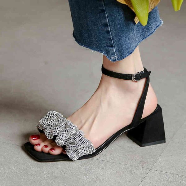 

sandals summer sweet buttoned sandals will see er fashion thick heels women's wedding office shoes lsi4, Black