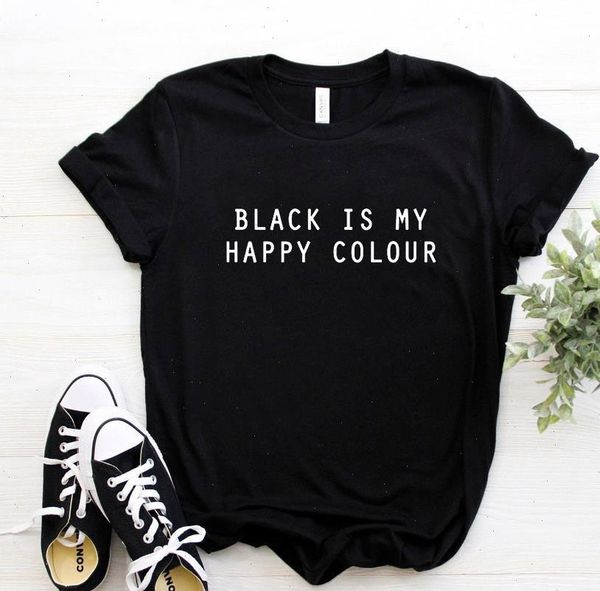 

women t shirt black is my happy colour letters print tshirt women short sleeve o neck loose t shirt ladies causal tee, White