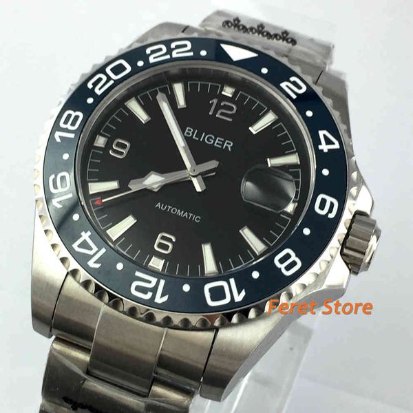 

lightning 4m human mechanical watch sapphire glass dark blue ceramic cover black dial date waterproof automatic clock, Slivery;brown