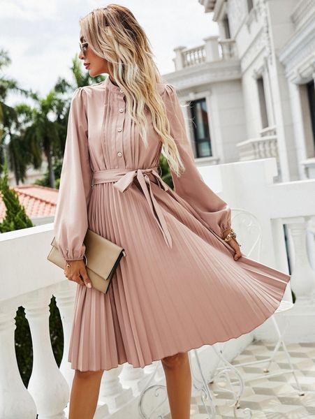 

pleated belted shirt dress c1xq#, Black;gray