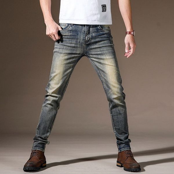 

2021 new autumn spring vintage jeans men's classic ny slim fit fashion restore trouers x4en, Blue