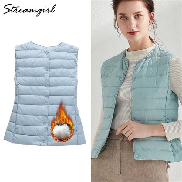

duck down vest women outerwear ultra light jacket sleeveless thin female 's warm winter 210927, Black
