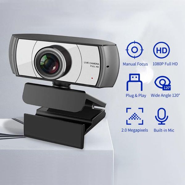 

webcams 1080p hd streaming webcam usb computer video camera 2 megapixels 120Â° wide viewing manual focus with microphone plug & play