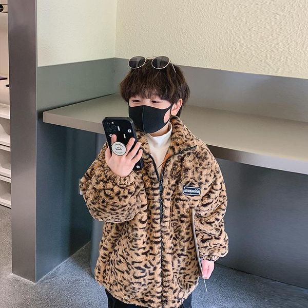 

jackets boys' thickened wool hoodies children's wear 2021 winter warm coat korean cotton jacket outerwear 1-260, Blue;gray