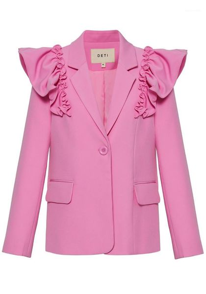 

women's suits & blazers long sleeve notched lapel button ruffle shoulder blazer, White;black