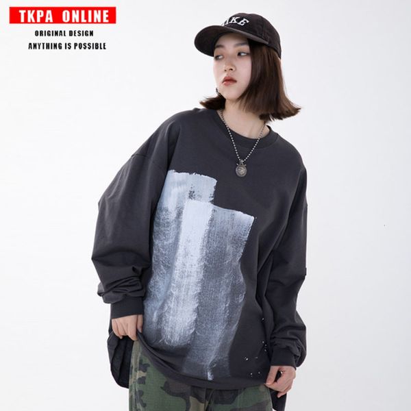 

tkpa hip hop abstract printing casual men's long sleeve t-shirt gaojiechao loose shoulder top, White;black