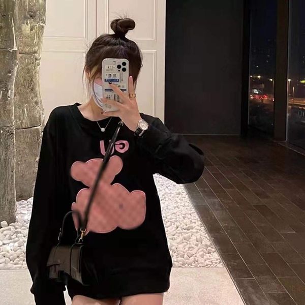 

hoodies t shirt product of early autumn 2021 g family chest embroidered pink pasted bear round collar sweater, Black
