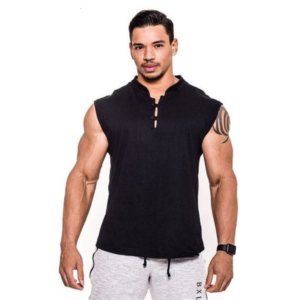 

2021 new men' gyms sports fitness cotton leisure sleeveless singlet casual vest tank bodybuilding men clothes 4ij8, White;black