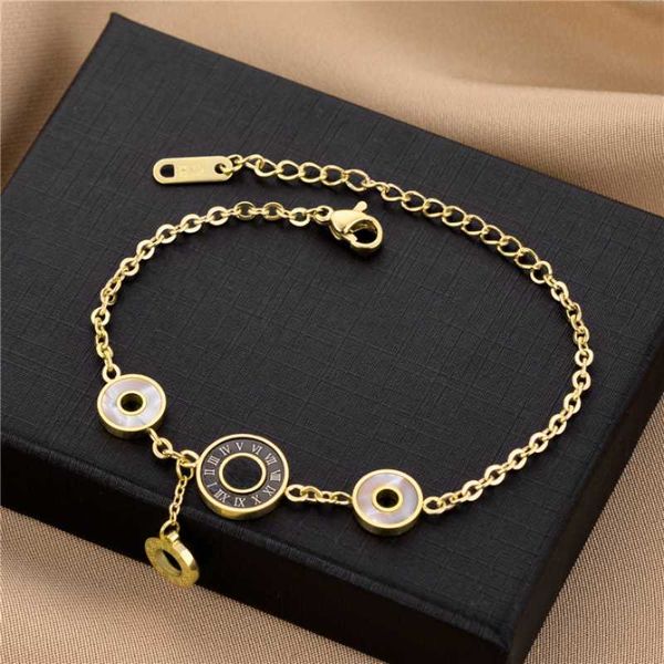 

link, chain 316l stainless steel roman numerals round black white shells charm bracelets for women fashion trend fine jewelry gift