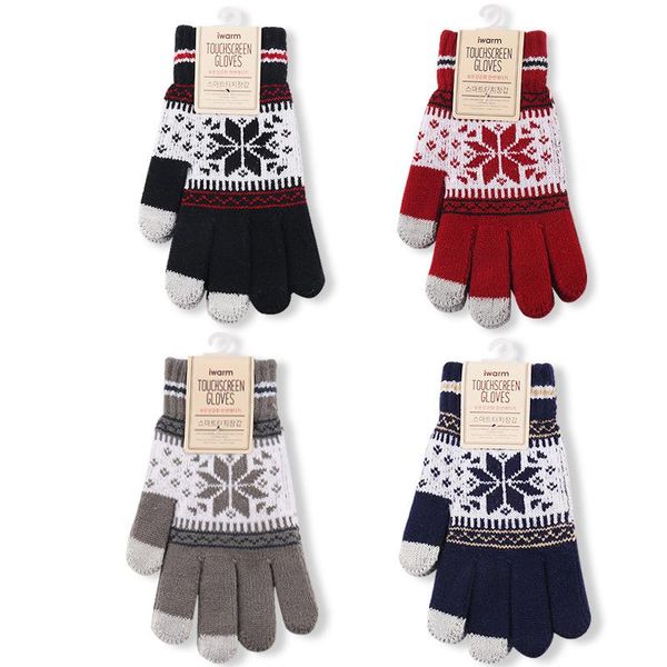 

five fingers gloves men and women' cashmere touch screen wool knitted snowflake winter warm thick solid mittens for mobile phone, Blue;gray