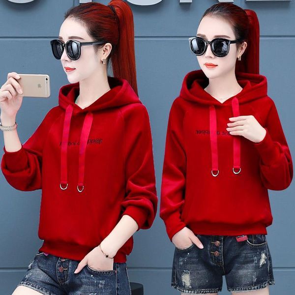 

autumn winter women thick hoodies warm velvet fashion korean pullover hooded sweatshirt casual letter plus size clothes, Black