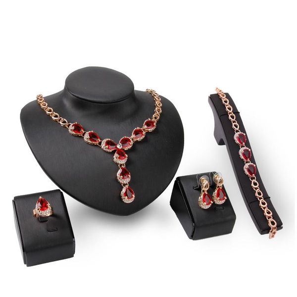 

earrings & necklace 2021 charm red gemstone four-piece set for women bridal wedding accessories + bracelet ring, Silver