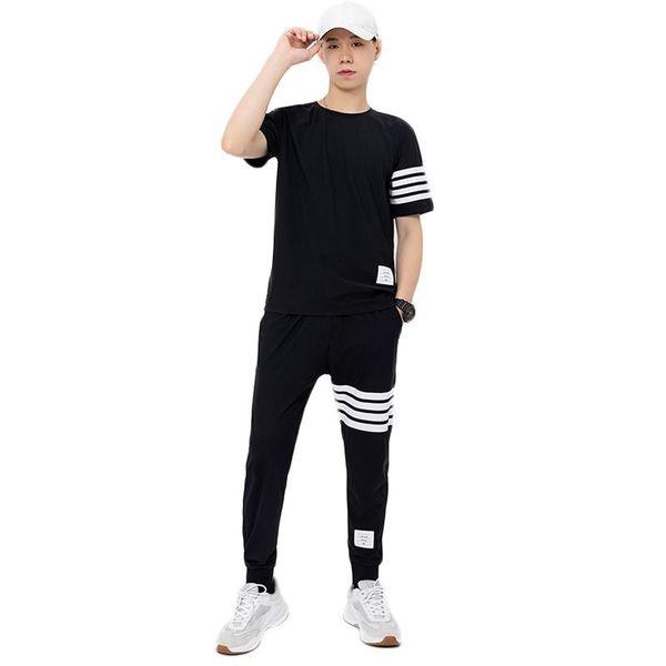 

men's tracksuits tracksuit sportswear suit male short-sleeved casual slim t-shirt trousers 2-piece set 3d dragon print pants, Gray