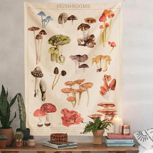 

tapestries mushroom mycology tapestry wall decor plant flower decoration hanging cloth pastoral style living room bedroom