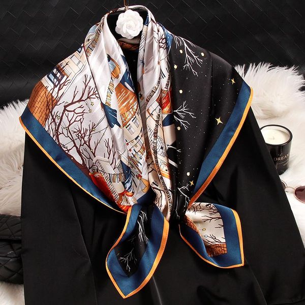 

scarves women 14 mm silk square scarf 88*88cm dark printed neck scarfs kerchief for ladies hangzhou 100% bandana seda bufanda mujer, Blue;gray