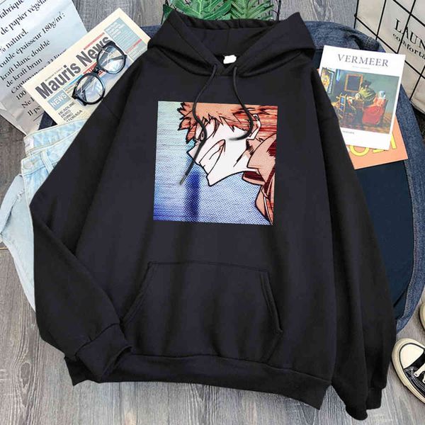 

my hero academy bakugou katsuki men's hoodie, loose casual wear, winter wool sweatshirt, Black