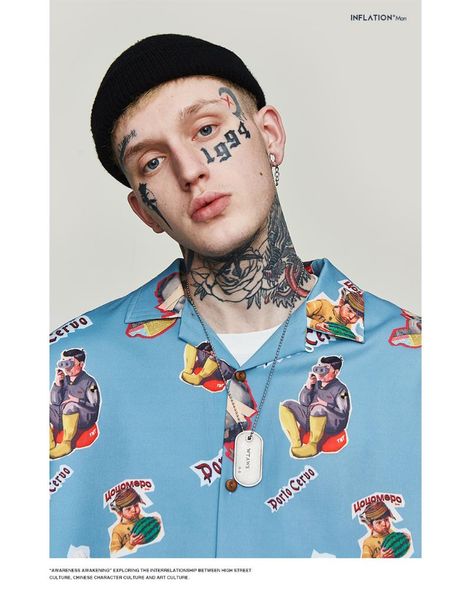

retro vintage original floral cartoon printed casual summer short sleeve shirt, White;black