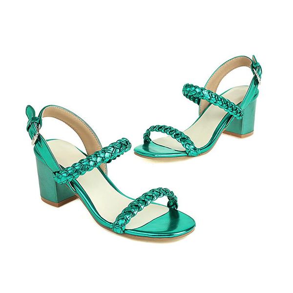 

sandals yqbtdl 2021 summer rose red/green/glod/sliver braided high heel women slingback buckle strap shoes party big size34- 43, Black