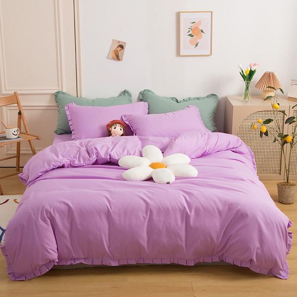 

bedding sets nordic duvet cover 150x200 single set washed cotton pink bedclothes bed linen pillowcase solid color mash up japanese