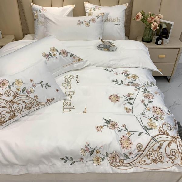 

bedding sets french luxury emboridered floral duvet cover set 4pcs imitated silk cotton 1.5m 1.8m 2m comforter covers for bedroom decoration