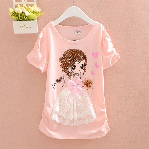 

new arrival girls t shirt short sleeve kid cotton princess 12 years birthday shirt cartoon clothes children summer clothing 210306, Blue