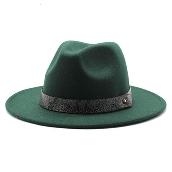 

2021 new belt band felted winter serpentine solid green panama snake jazz caps vintage casual men women fedora hats isid, Blue;gray