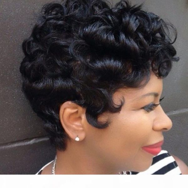 

hair short afro curly wigs brazilian human remy hair healthy and thick fashionable for black women, Black;brown