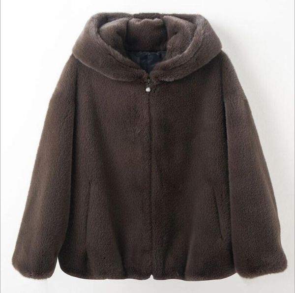 

women's fur & faux l/9xl women short section hooded winter autumn fake jackets large size mother imitation outwears warm fashion coat j, Black