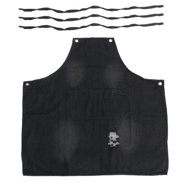 

1pc washable denim apron oil-proof working apron garden work clothes dark grey