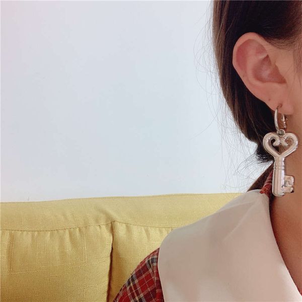 

hbp net red classic key asymmetric simple metal fashion personality versatile earrings for women, Silver