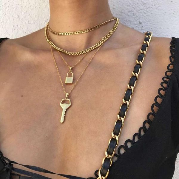 

pendant necklaces personality creative chain necklace simple temperament key lock 2021 fashion women's jewelry, Silver
